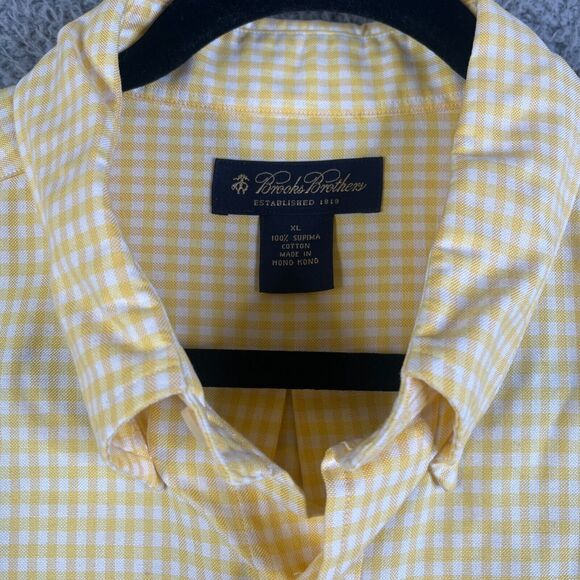 Vintage Brooks Brothers Shirt Men XL Oxford Button Up Yellow Check Supima Cotton - Picture 4 of 8